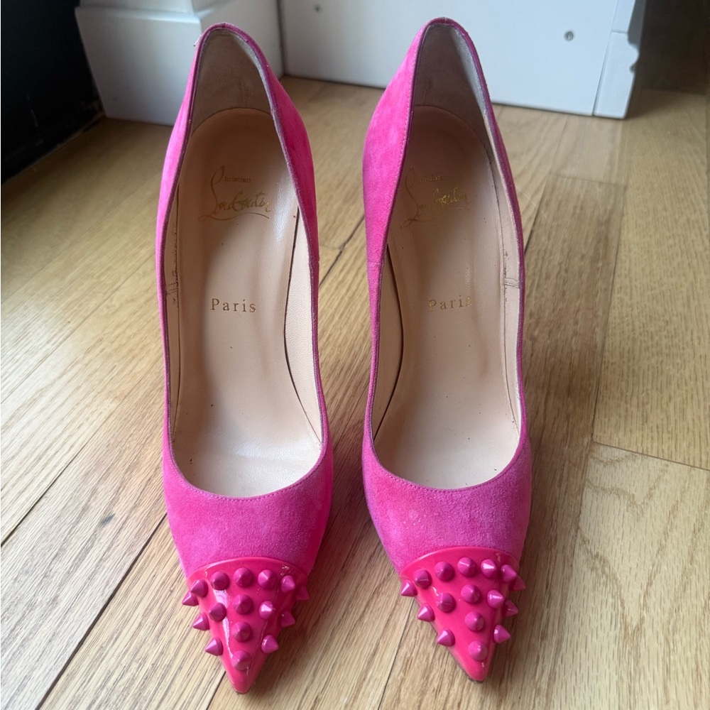 Christian Louboutin Pink Stiletto Heels with Studded Toe